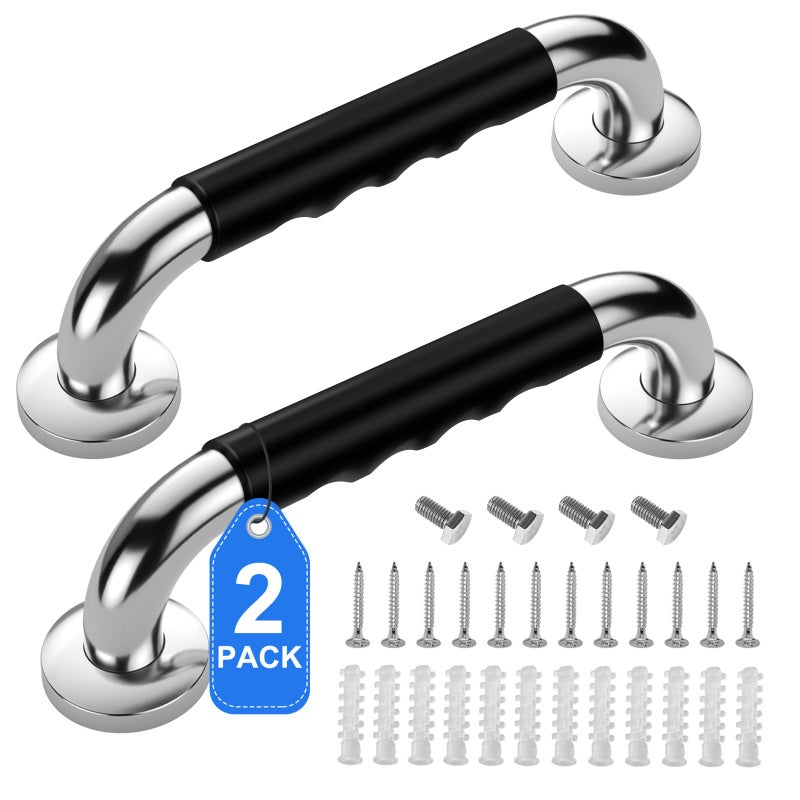 2 Pack 12 Inch Grab Bars for Bathtubs and Showers Anti Slip Handicap Grab Bars for Shower Safety Bath Toilet Rail for Elderly Senior Shower Handle Disability Assist Bathroom Handrail